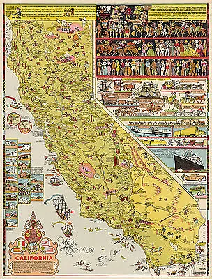 $13.95 • Buy California Wall Map Decorative Pictorial Vintage Historical Art Poster Print