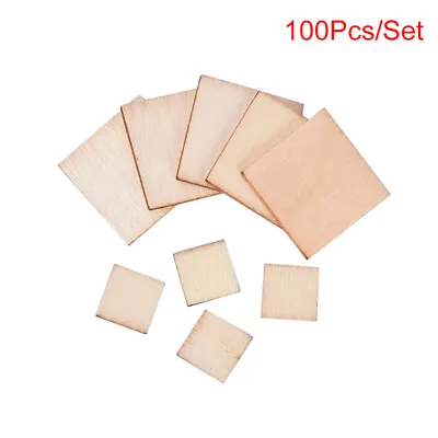 $2.16 • Buy 100pcs Blank Squares Wood Pieces Round Corner Square Wooden Cutouts DI~gu