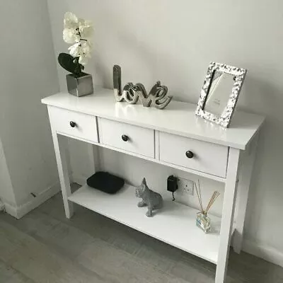 White Console Table With Drawers Wooden Hallway Furniture Storage Shelf Wood  • £98.99