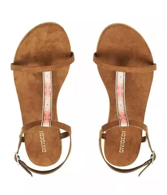 Vgc * H&m * Size 38 Uk 5 Brown Faux Suede Flat Sandals • £1.99