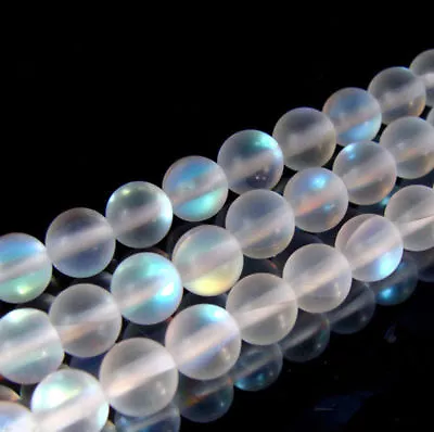 Natural 6/810/12mm White Gleamy Rainbow Moonstone Round Gems Loose Beads 15'' • $2.78