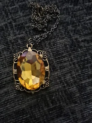 Vampire Diaries Bonnie Witch Yellow Gem Talisman  Necklace Pendant Bronze Chain • £4