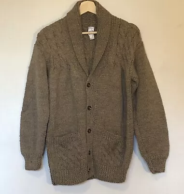 Vintage Eaton Made In Britain All Wool Shawl Cable Knit Cardigan EUC • $54.99