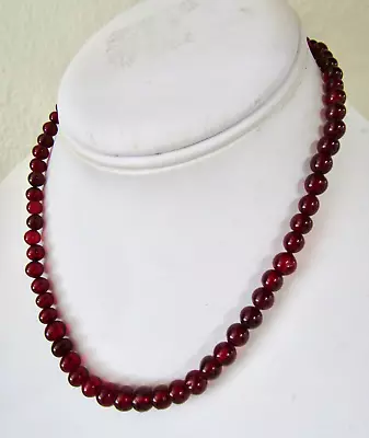 Vintage Art Deco Deep Red Garnet Graduated Bead Necklace-Old Hook Clasp • $35