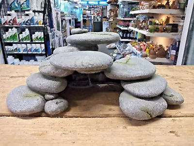 Grey Pebble Stack Rock Effect Fish Tank Cave Hideaway Turtle Aquarium Ornament • £22.98