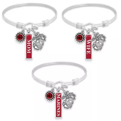 Marines Three Charm Bangle Bracelet Silver Jewelry Choose Wife Mom Marines Charm • $21.99