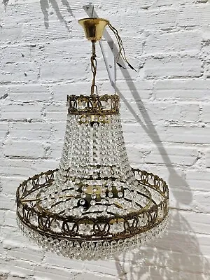 28  Antique French Empire Chandelier Tiered Crystal Brass 6 Lights Vintage • $719.20