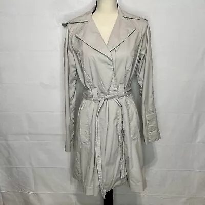 Cabi Light Beige Short Belted Traditional Trench Coat Pleated Stretch Size M • $28.31