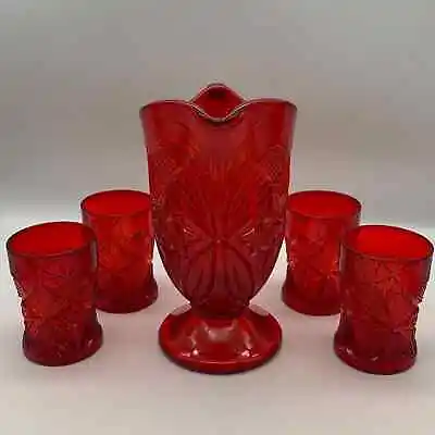Mosser Vibrant Ruby Red Pitcher W/4 Tumblers Cambridge Glass Co. 2579  • $139.99