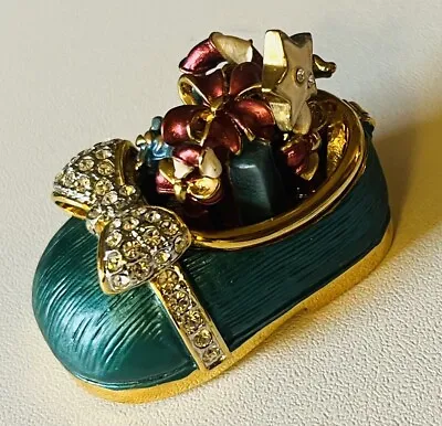 Holiday Cheer Baby Shoe Trinket Box Pave’ Crystal & Detailed Enamel On Gold • $20.91