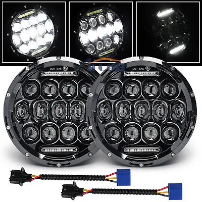 Pair 7  Inch Round LED Headlights Halo Angel Eyes For Jeep Wrangler JK LJ TJ CJ • $36.99