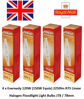 4 X Eveready 120W (150W Equiv) Linear R7s J78 Halogen Floodlight Light Bulbs • £5.59