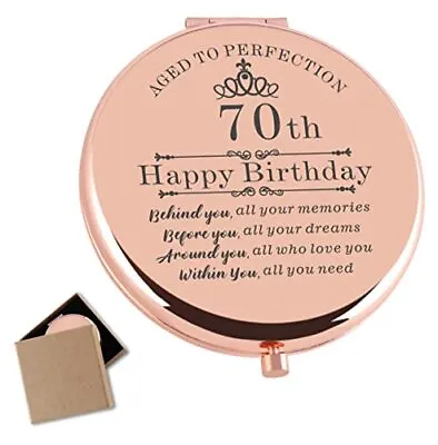  70th Birthday Gifts For Women Rose Gold Compact Makeup Mirror Happy 70  • £24.21