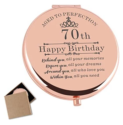  70th Birthday Gifts For Women Rose Gold Compact Makeup Mirror Happy 70  • £24.21