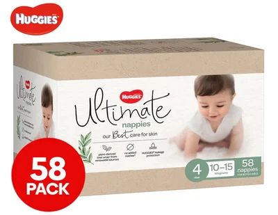 $47.90 • Buy Huggies Ultimate Size 4 Toddler 10-15kg Nappies Jumbo 58pk For Boys And Girls