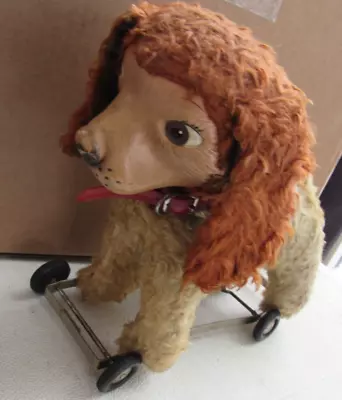 Vintage Rubber Face Plush Dog Pulltoy Cart On Wheels Bear Stern Rare Toy Rushton • $311.25