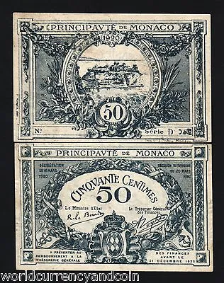 MONACO 50 CENTS P-3 1920 1922 D Series W/o Serial # RARE UNC PRE EURO BANKNOTE • $350