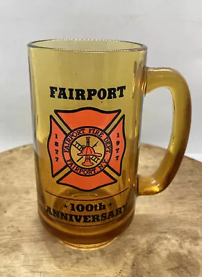 Vintage Fairport Fire Department  New York Fireman Mug Amber Glass 1977 /100th • $33.75