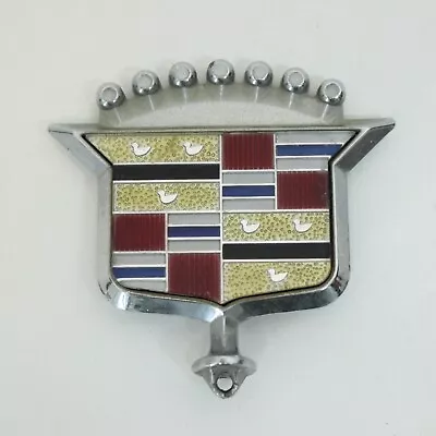 Cadillac Hood Ornament Crest Emblem Chrome Metal Oval Base OEM Vintage Used Part • $34.95