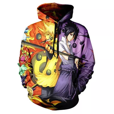 Mens Womens Naruto Sasuke Print Hoodie Anime Hooded Pullover Sweatshirt Tops^ • £25.09