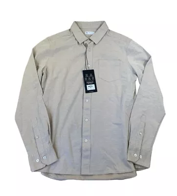 7 Diamonds Shirt Men's Sm Trim Fit Button Up Stretch Beige Long Sleeve NWT • $24