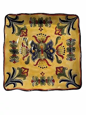 3- Maxcera Corp Yellow Talavera Serving Plate Hand Painted Floral 11.5  Square • $27