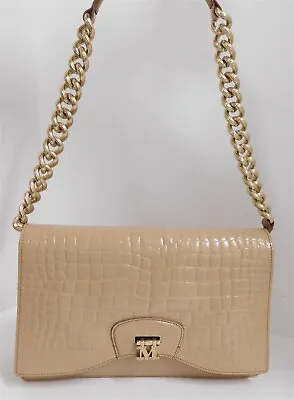 Max Mara Beige Crocodile Leather Gold Chain Shoulder Clutch Bag Italy • $224.99