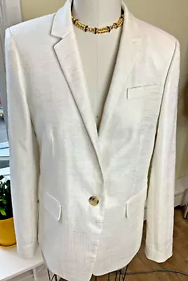 New J Crew Regent Metallic Linen Cotton Blazer Jacket White Sz 8 • $55