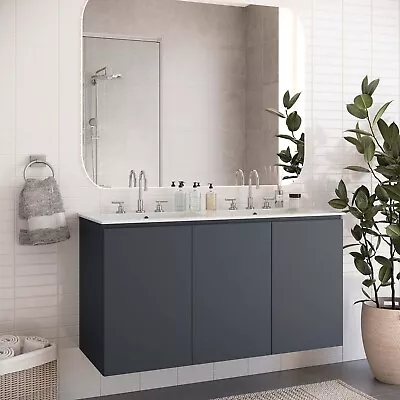 Modway Bryn 48  Wall-Mount Double Sink Bathroom Vanity In Gray White • $609.20