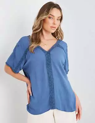 ROCKMANS - Womens Tops -  Extend Sleeve Lace Detail V Neck Boho Top • $26.16