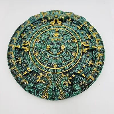 $45 • Buy Aztec Calendar Sun God Art Faux Stone Gold & Green Wall Plaque
