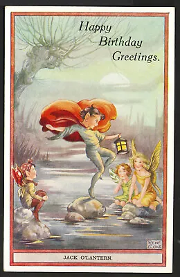 Signed Rene Cloke Valentine’s No. 344B Fairy W/ Lantern “Jack O’Lantern – VG/EX • $14