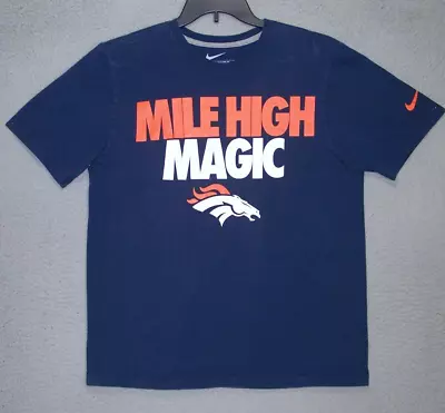 Denver Broncos Shirt Adult Large NIKE Blue Graphic Mile High Magic Cotton Mens • $14.06