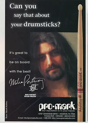 1999 Small Print Ad Of Promark Drumsticks W Mike Portnoy Of Dream Theater • $9.99