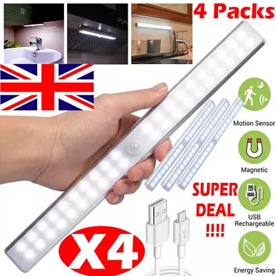 £1.49 • Buy 4X Wireless LED PIR Motion Sensor Light Strip Cabinet Closet Lamp Rechargeable