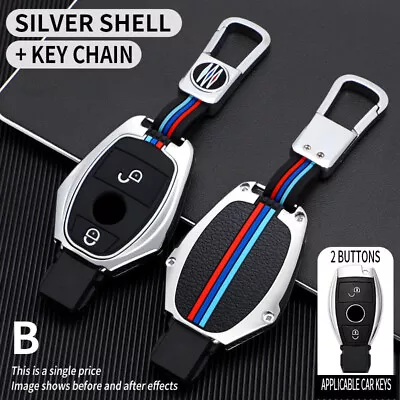 Metal Key Bag Case Cover Shell Fob For Mercedes Benz A B C E G Class AMG Silver • $36.62