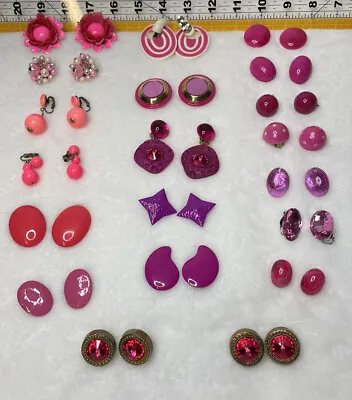 Lot Of Vintage Pink Clip-On Earrings Vintage Barbie-Pink Costume Jewelry 20 Pair • $44.95