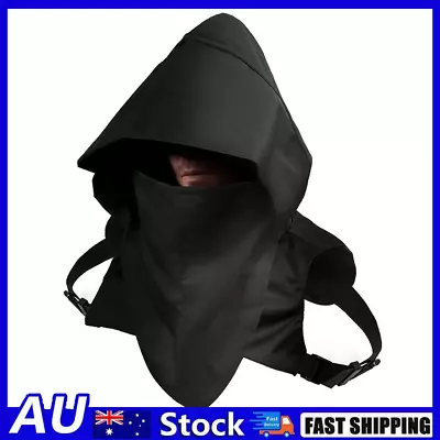 Unisex Medieval Cowl Hood Scarf Hooded Halloween Cosplay Costume Hat Black AU • $18.91