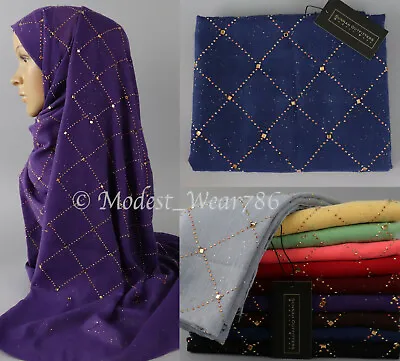 Cotton Viscose Gold Glitter Rhinestones Maxi Hijab Scarf Muslim Headcover 180x80 • $10