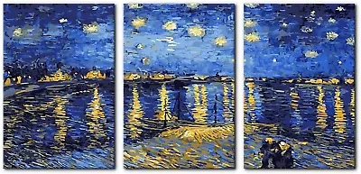 Framed Canvas Wall Art Of Van Gogh Oil Paintings - Starry Night Over The Rhone - • $100.93