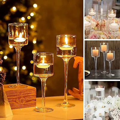 Set Of 3 Tall Glass Large Candle Holders Centrepiece Tea-Light Wedding Candles • £11.99