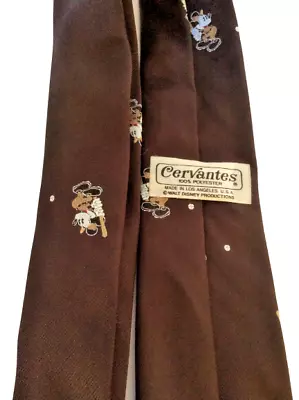 Walt Disney Vintage Cervantes Neck Tie Mickey Mouse Baseball Brown Mens Skinny • $6.99