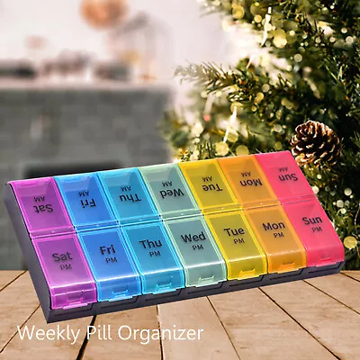 Weekly Pill Organizer Rectangle Pill Case Box Twice A Day Vitamins Pill Planner  • $10.84