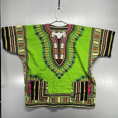 Ethnic African Tribal Print Dashiki Cotton Tunic Green Top With  Pockets • £10.19