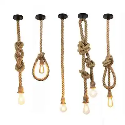 Retro Vintage Hemp Rope Pendant Light American Industrial Hanging Lamps Creative • $29.99