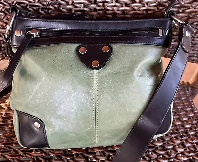 Ellington Mint Green & Black Leather Crossbody Bag Purse Boho Shoulder Bag • $34.95