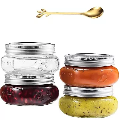 Mason Jars 8oz - 4 X Glass Jars With Airtight Lids Canning Spices Baby Food Oats • £14.99