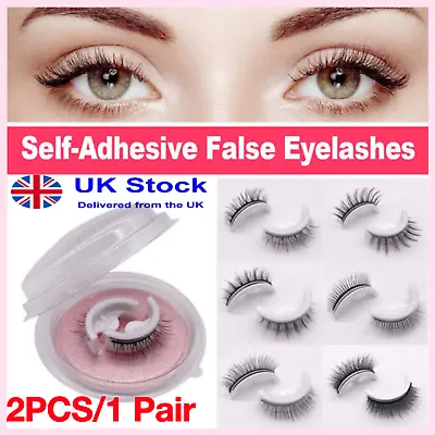 £3.66 • Buy 2Pcs Fake Eyelashes Natural Curly Reusable Self-adhesive False Eyelashes 3D Mink