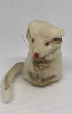 Vintage Original Fur Toy Mouse W Germany Miniature White Albino Mouse Red Eyes • $19.20