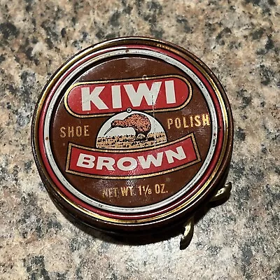 Vintage 1980's  KIWI Brown Shoe Polish Tin Still Good Usable. • $11.99